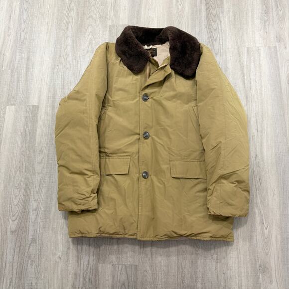 Vintage Eddie Bauer Goose Down Parka Jacket Men's 2XL Tan Coat 80s Sherpa Collar - Picture 1 of 14